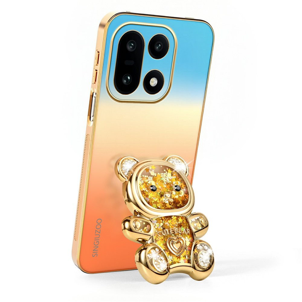 SINGIUZOO For OnePlus 15 5G Case Glitter Bear Kickstand Electroplated Gradient Color PC + TPU Phone Cover