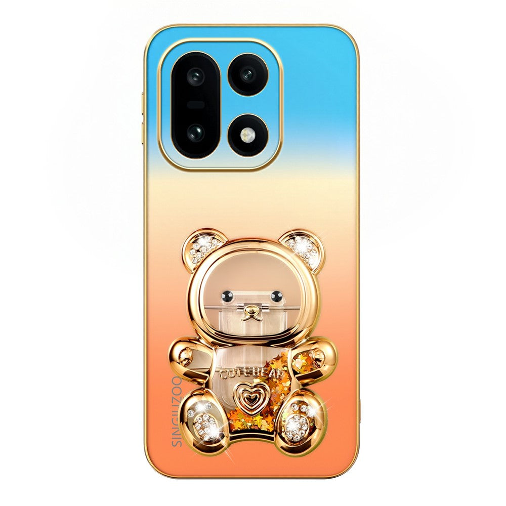 SINGIUZOO For OnePlus 15 5G Case Glitter Bear Kickstand Electroplated Gradient Color PC + TPU Phone Cover