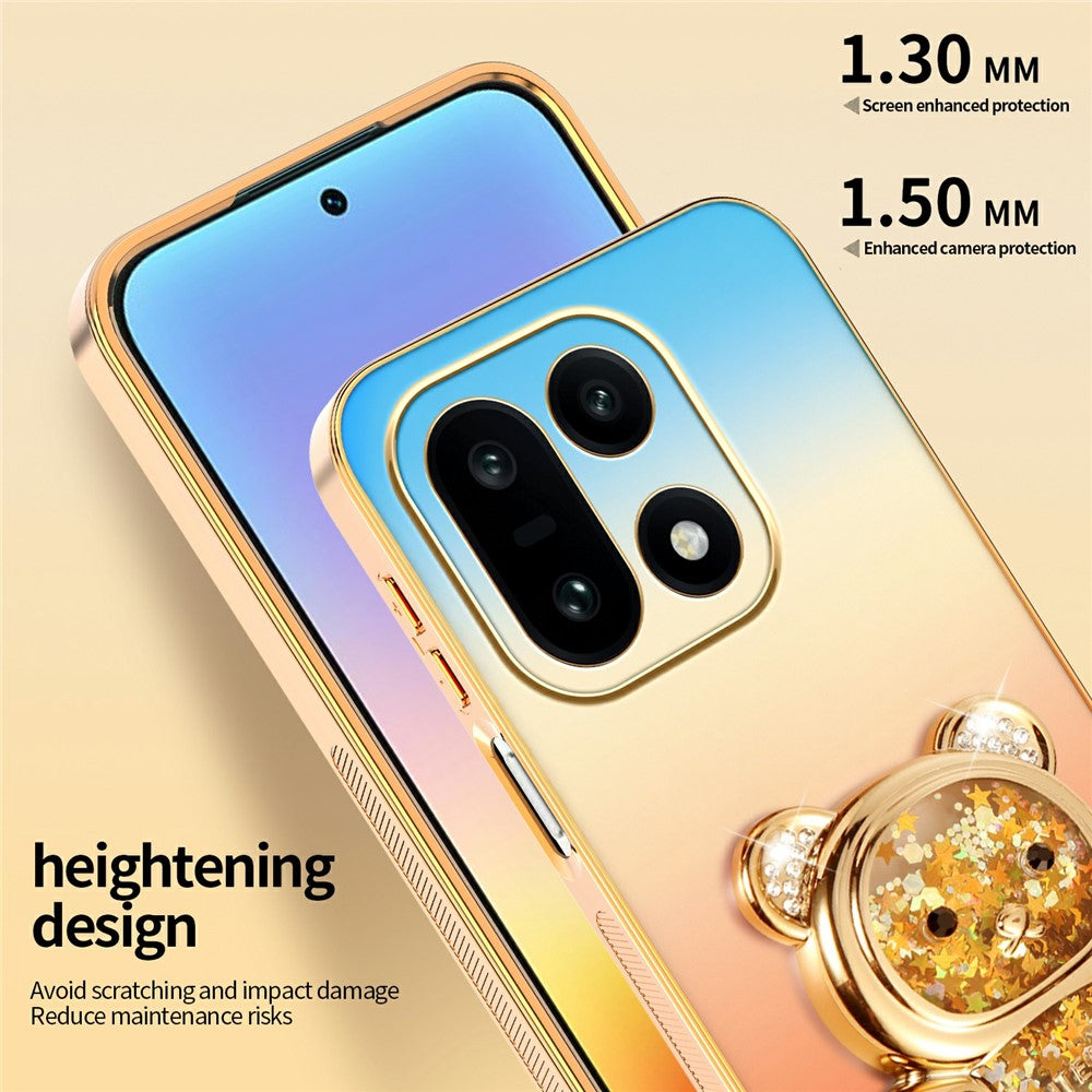 SINGIUZOO For OnePlus 15 5G Case Glitter Bear Kickstand Electroplated Gradient Color PC + TPU Phone Cover