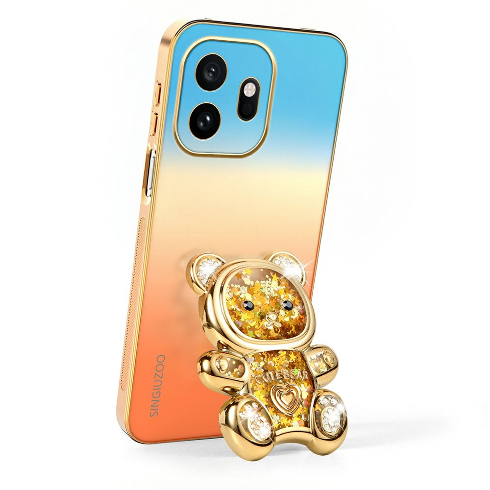 SINGIUZOO For OnePlus 15T 5G Case Glitter Bear Kickstand Electroplated Gradient Color PC + TPU Phone Cover