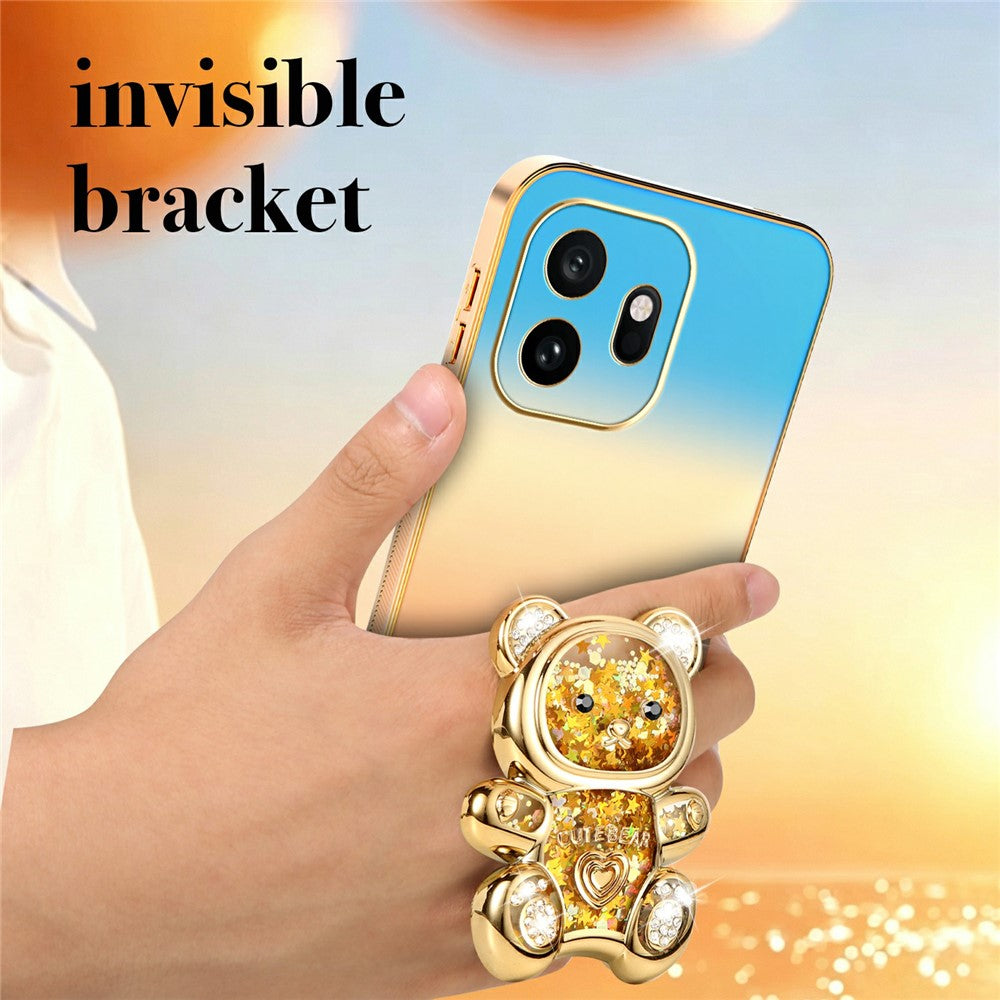SINGIUZOO For OnePlus 15T 5G Case Glitter Bear Kickstand Electroplated Gradient Color PC + TPU Phone Cover