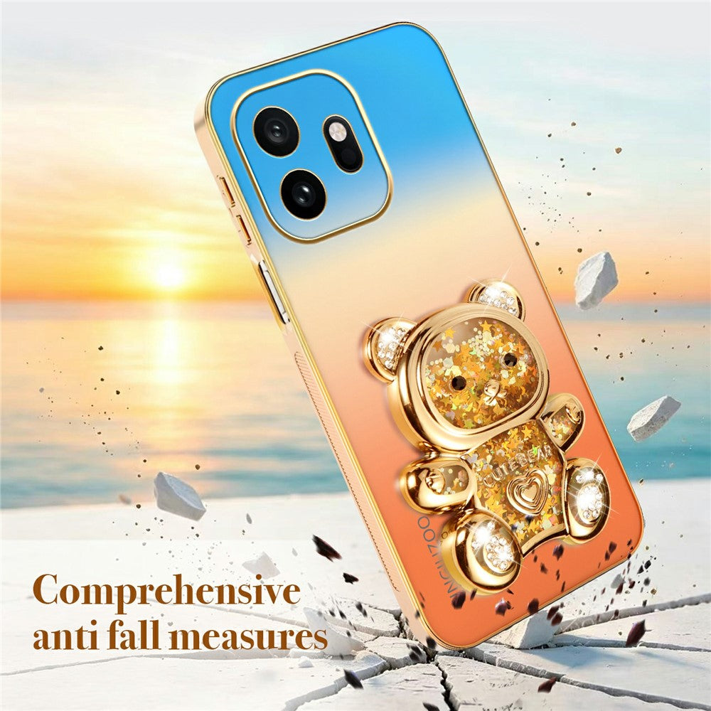 SINGIUZOO For OnePlus 15T 5G Case Glitter Bear Kickstand Electroplated Gradient Color PC + TPU Phone Cover
