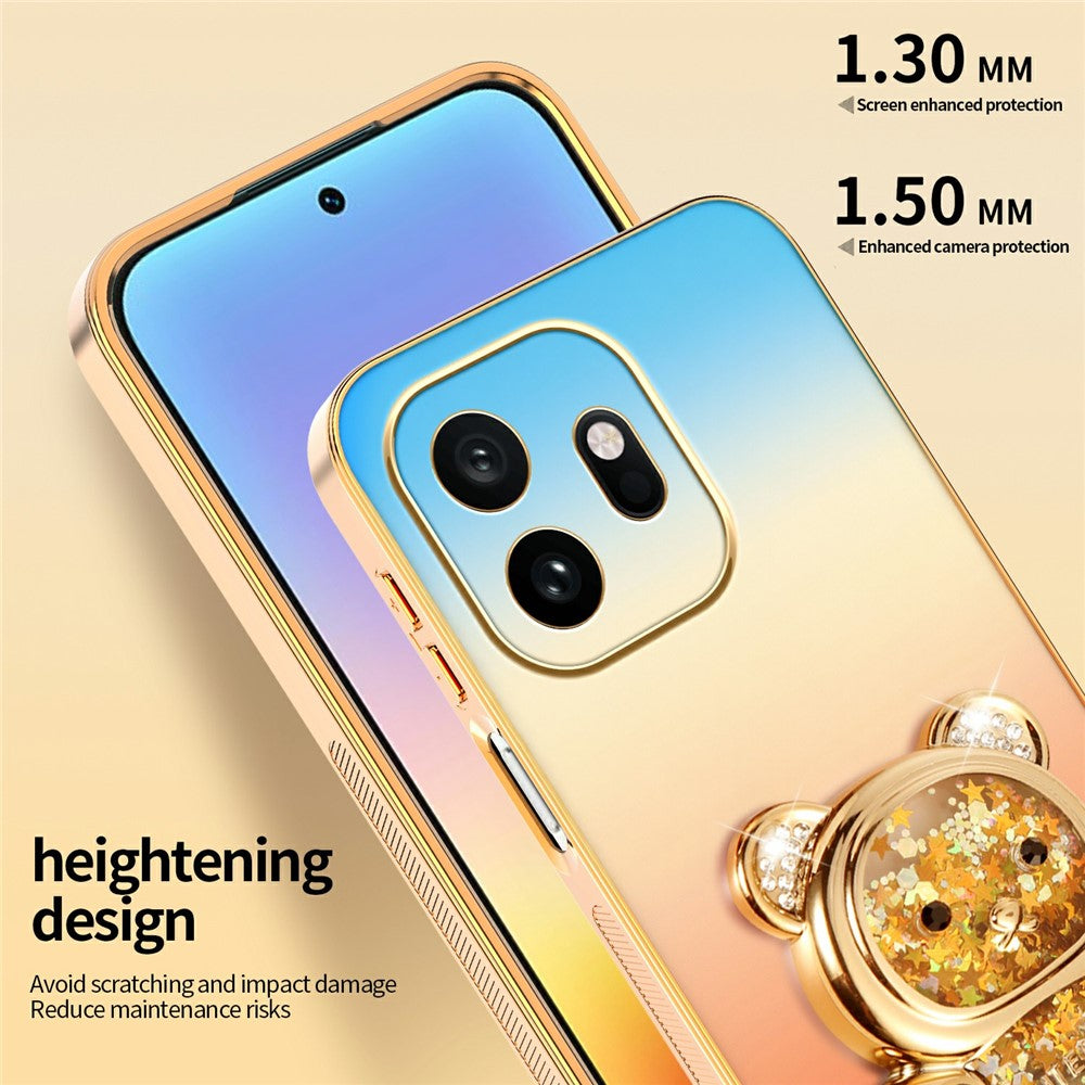 SINGIUZOO For OnePlus 15T 5G Case Glitter Bear Kickstand Electroplated Gradient Color PC + TPU Phone Cover