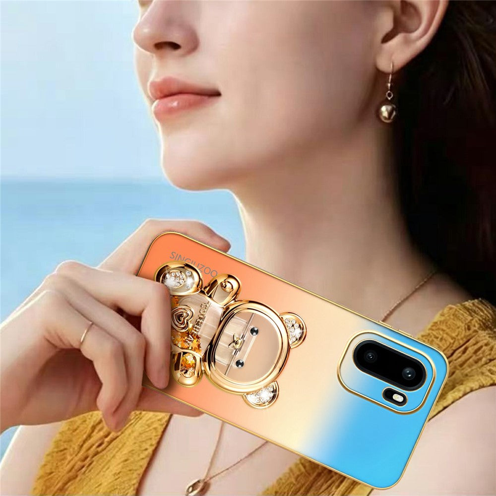 SINGIUZOO Elektropläterat Skal till OnePlus 15R 5G / Ace 6 5G / Ace 6T 5G Glitter Björn Stöd Gradient Färg PC + TPU mobilskal