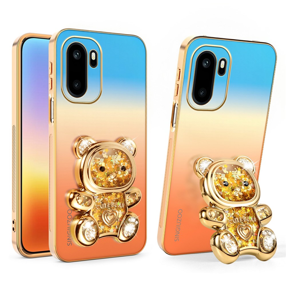 SINGIUZOO Elektropläterat Skal till OnePlus 15R 5G / Ace 6 5G / Ace 6T 5G Glitter Björn Stöd Gradient Färg PC + TPU mobilskal