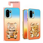 SINGIUZOO Elektropläterat Skal till OnePlus 15R 5G / Ace 6 5G / Ace 6T 5G Glitter Björn Stöd Gradient Färg PC + TPU mobilskal