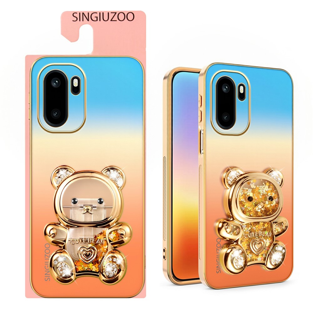 SINGIUZOO Elektropläterat Skal till OnePlus 15R 5G / Ace 6 5G / Ace 6T 5G Glitter Björn Stöd Gradient Färg PC + TPU mobilskal