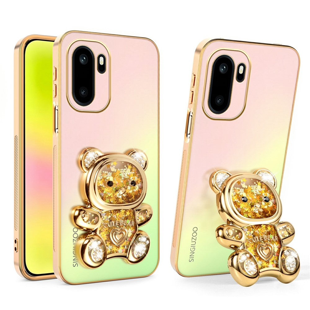 SINGIUZOO Elektrogalvaniseret etui til OnePlus 15R 5G / Ace 6 5G / Ace 6T 5G Glitter Bjørn Støtteben Gradient Farve PC + TPU Telefoncover