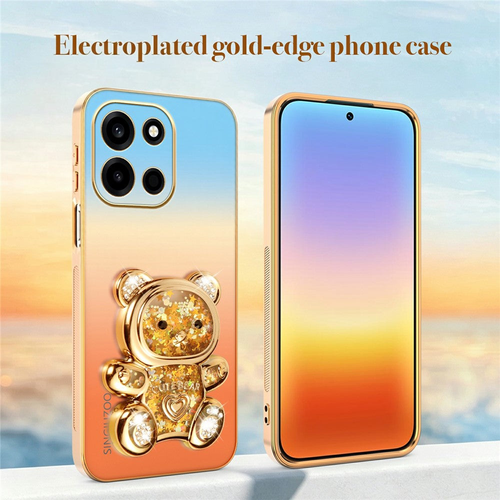SINGIUZOO For OnePlus Turbo 6 5G / Nord 6 5G Case Glitter Bear Kickstand Electroplated Gradient Color PC + TPU Phone Cover