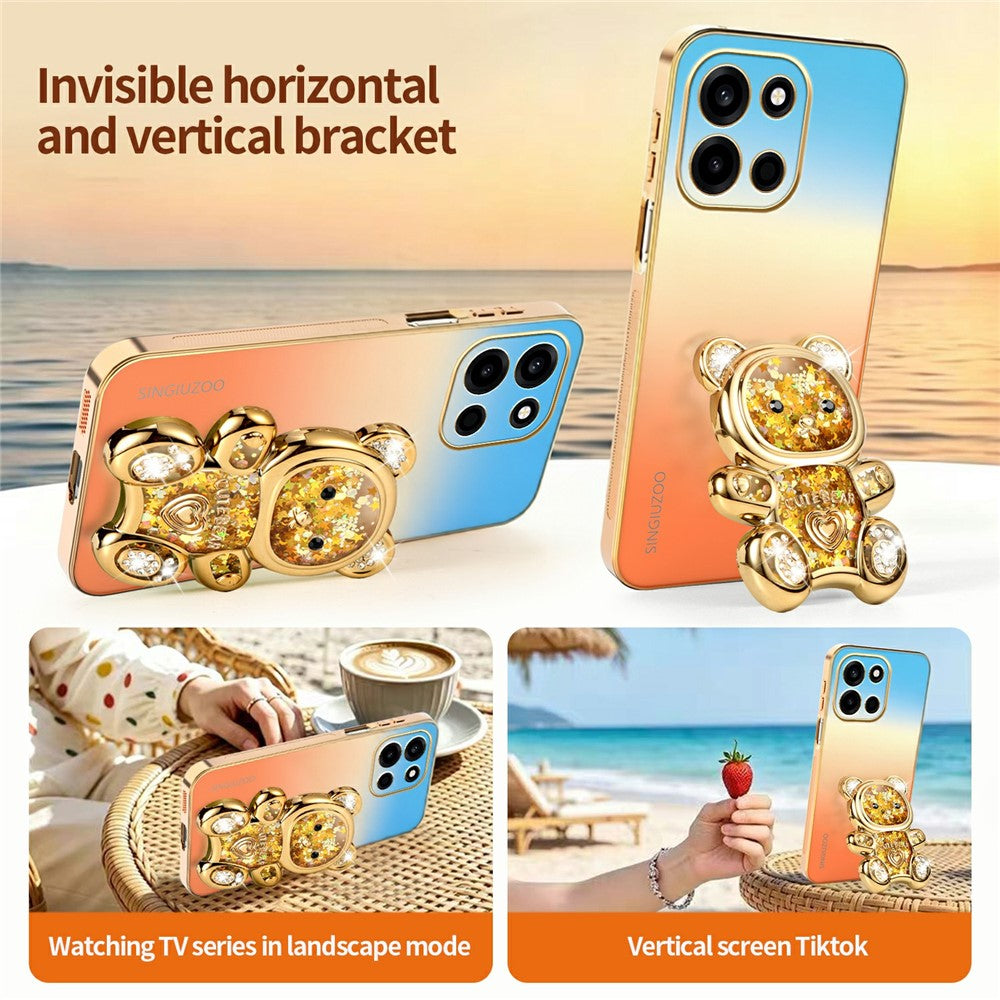 SINGIUZOO For OnePlus Turbo 6 5G / Nord 6 5G Case Glitter Bear Kickstand Electroplated Gradient Color PC + TPU Phone Cover