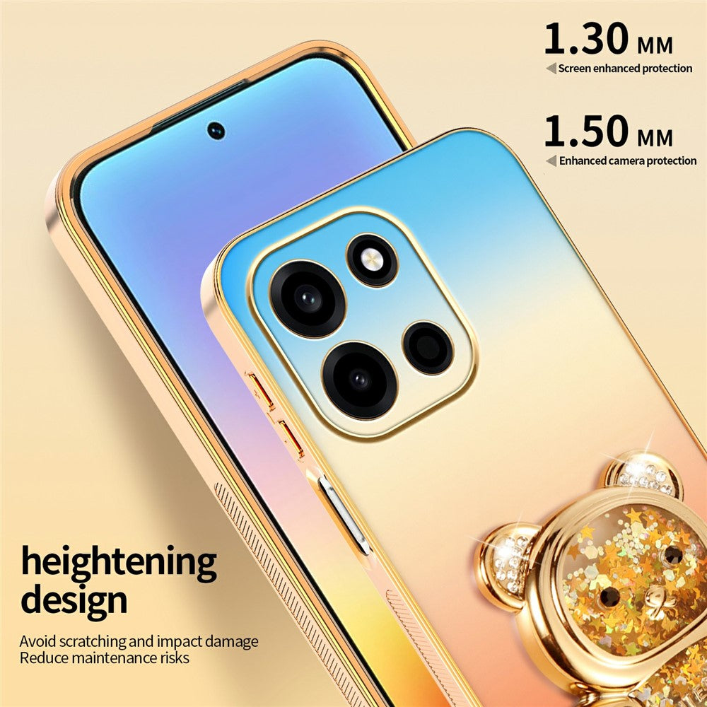 SINGIUZOO For OnePlus Turbo 6 5G / Nord 6 5G Case Glitter Bear Kickstand Electroplated Gradient Color PC + TPU Phone Cover