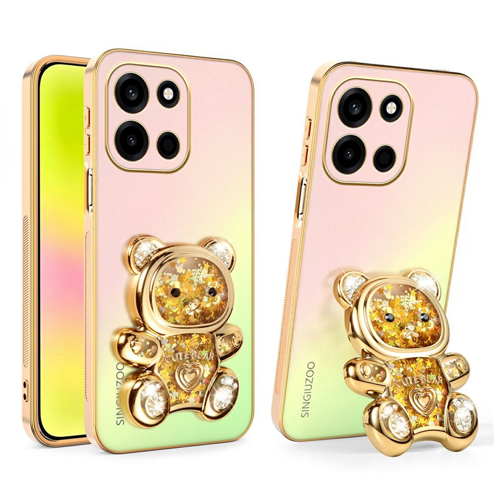 SINGIUZOO For OnePlus Turbo 6 5G / Nord 6 5G Case Glitter Bear Kickstand Electroplated Gradient Color PC + TPU Phone Cover