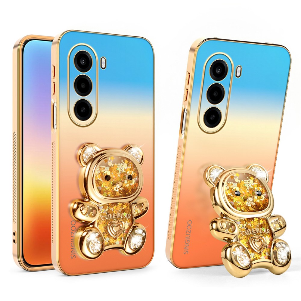 SINGIUZOO For OnePlus Nord CE6 Lite 5G / Turbo 6X 5G Case Glitter Bear Kickstand Electroplated Gradient Color PC + TPU Phone Cover
