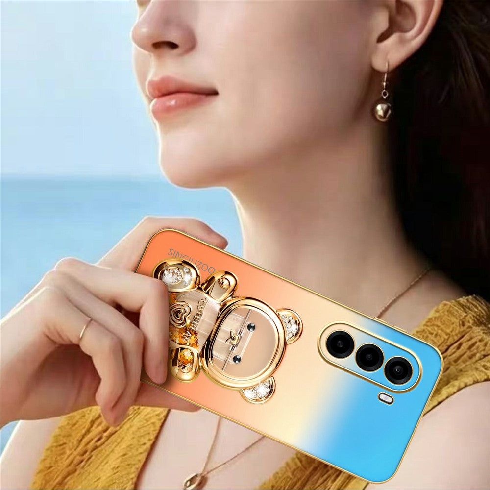 SINGIUZOO For OnePlus Nord CE6 Lite 5G / Turbo 6X 5G Case Glitter Bear Kickstand Electroplated Gradient Color PC + TPU Phone Cover