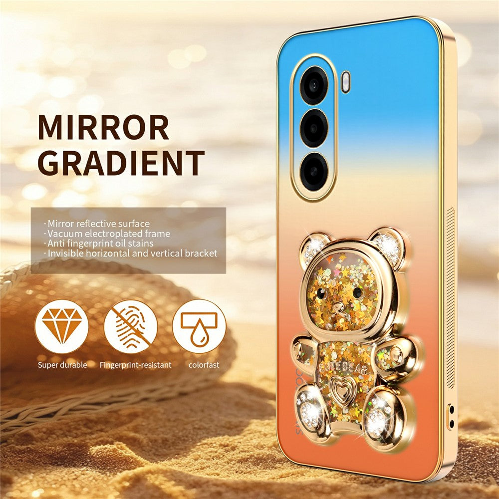 SINGIUZOO For OnePlus Nord CE6 Lite 5G / Turbo 6X 5G Case Glitter Bear Kickstand Electroplated Gradient Color PC + TPU Phone Cover