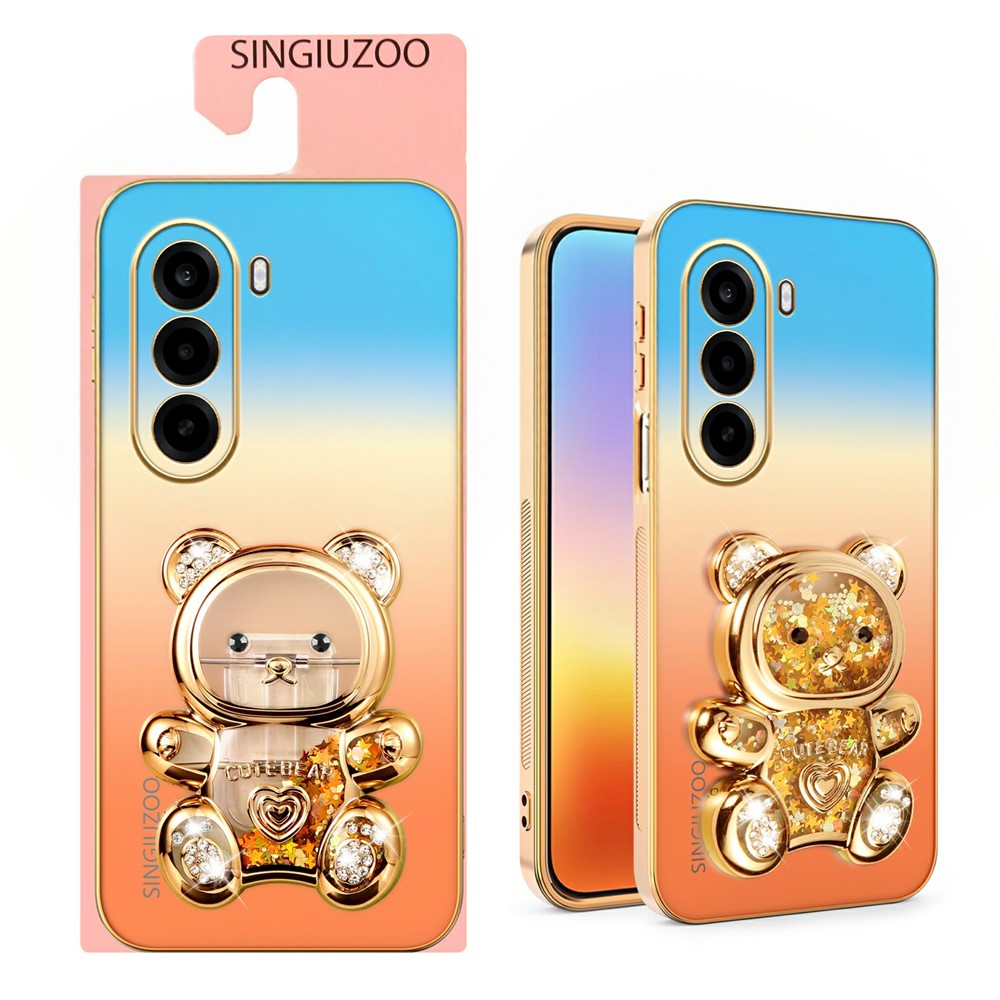 SINGIUZOO For OnePlus Nord CE6 Lite 5G / Turbo 6X 5G Case Glitter Bear Kickstand Electroplated Gradient Color PC + TPU Phone Cover