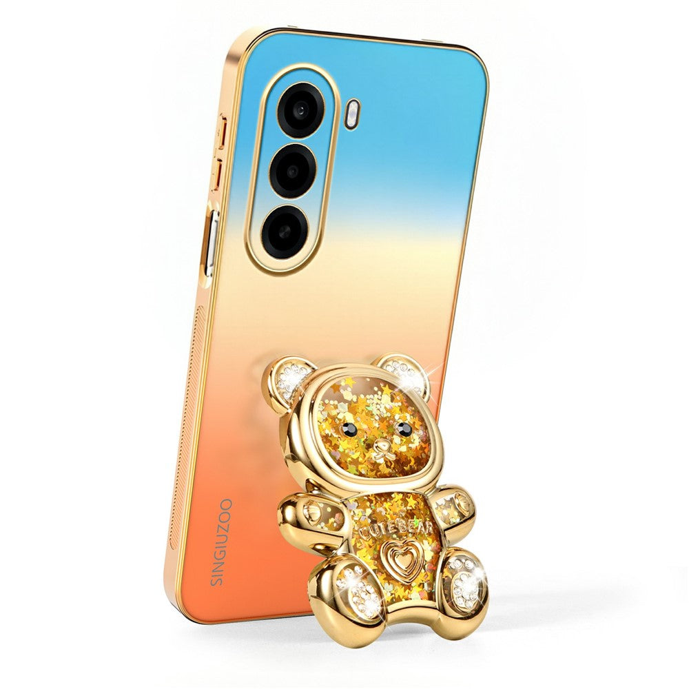 SINGIUZOO For OnePlus Nord CE6 Lite 5G / Turbo 6X 5G Case Glitter Bear Kickstand Electroplated Gradient Color PC + TPU Phone Cover