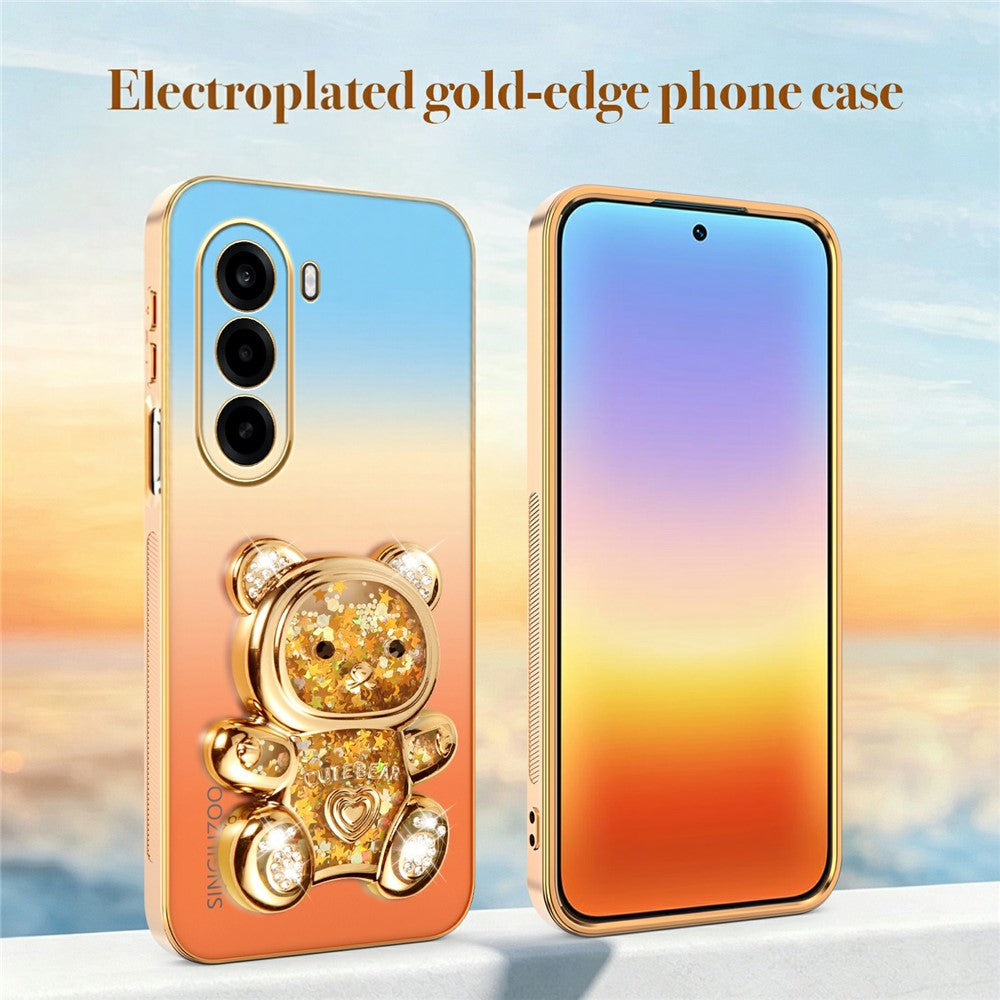 SINGIUZOO For OnePlus Nord CE6 Lite 5G / Turbo 6X 5G Case Glitter Bear Kickstand Electroplated Gradient Color PC + TPU Phone Cover