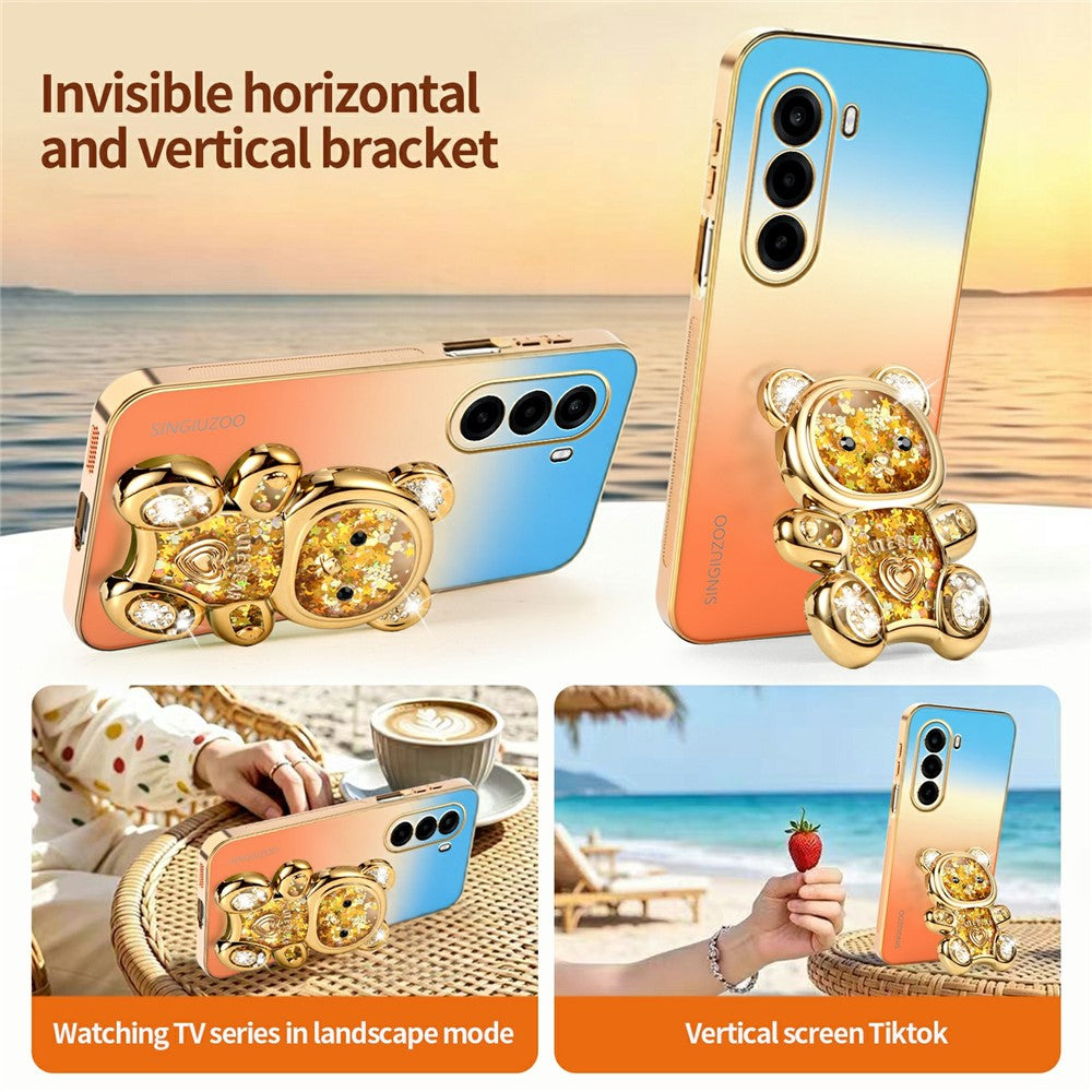 SINGIUZOO For OnePlus Nord CE6 Lite 5G / Turbo 6X 5G Case Glitter Bear Kickstand Electroplated Gradient Color PC + TPU Phone Cover