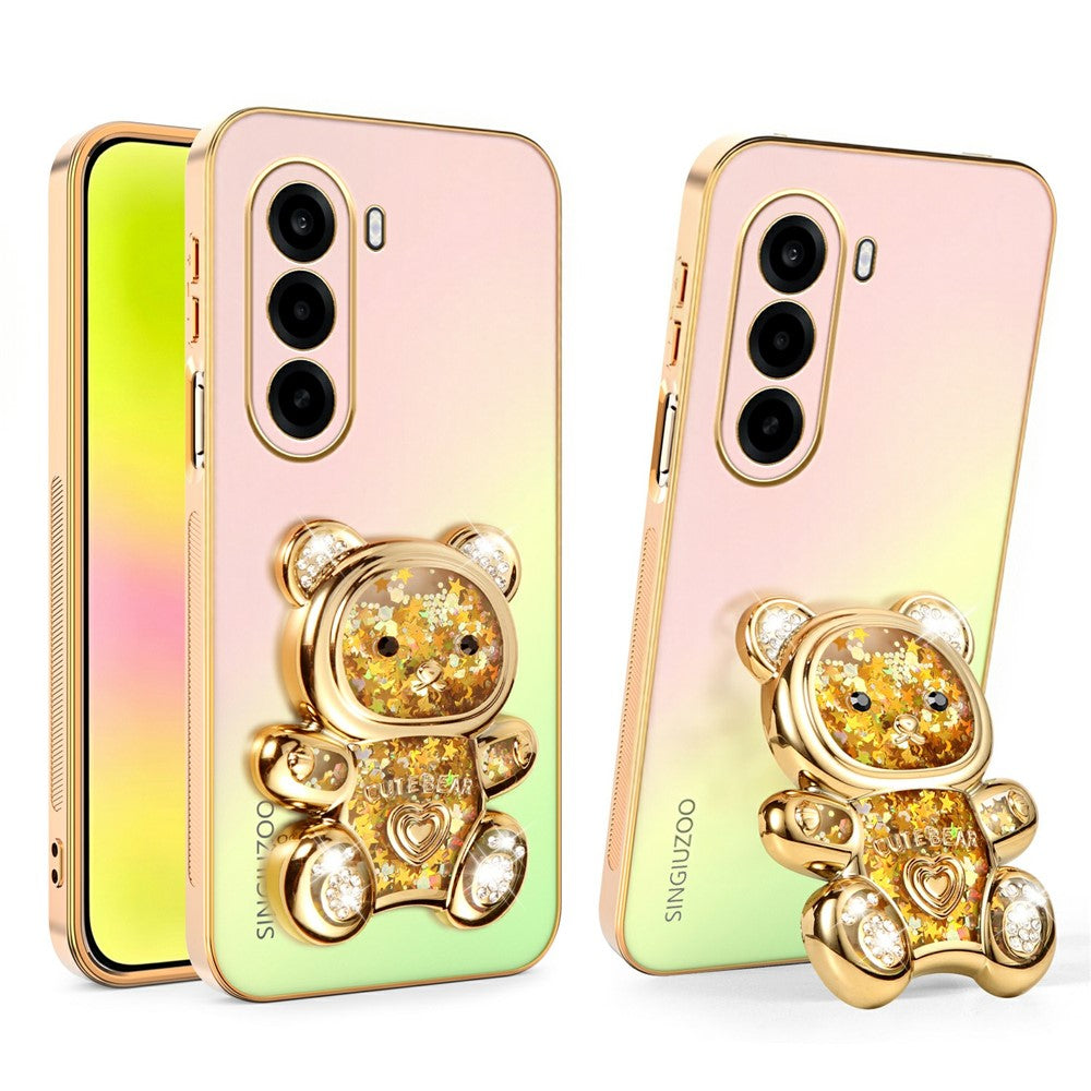 SINGIUZOO For OnePlus Nord CE6 Lite 5G / Turbo 6X 5G Case Glitter Bear Kickstand Electroplated Gradient Color PC + TPU Phone Cover