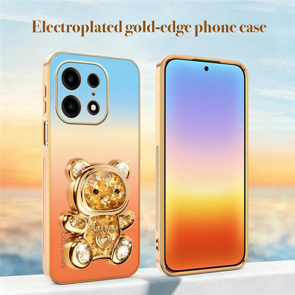 SINGIUZOO For OnePlus Turbo 6X Pro 5G Case Glitter Bear Kickstand Electroplated Gradient Color PC + TPU Phone Cover