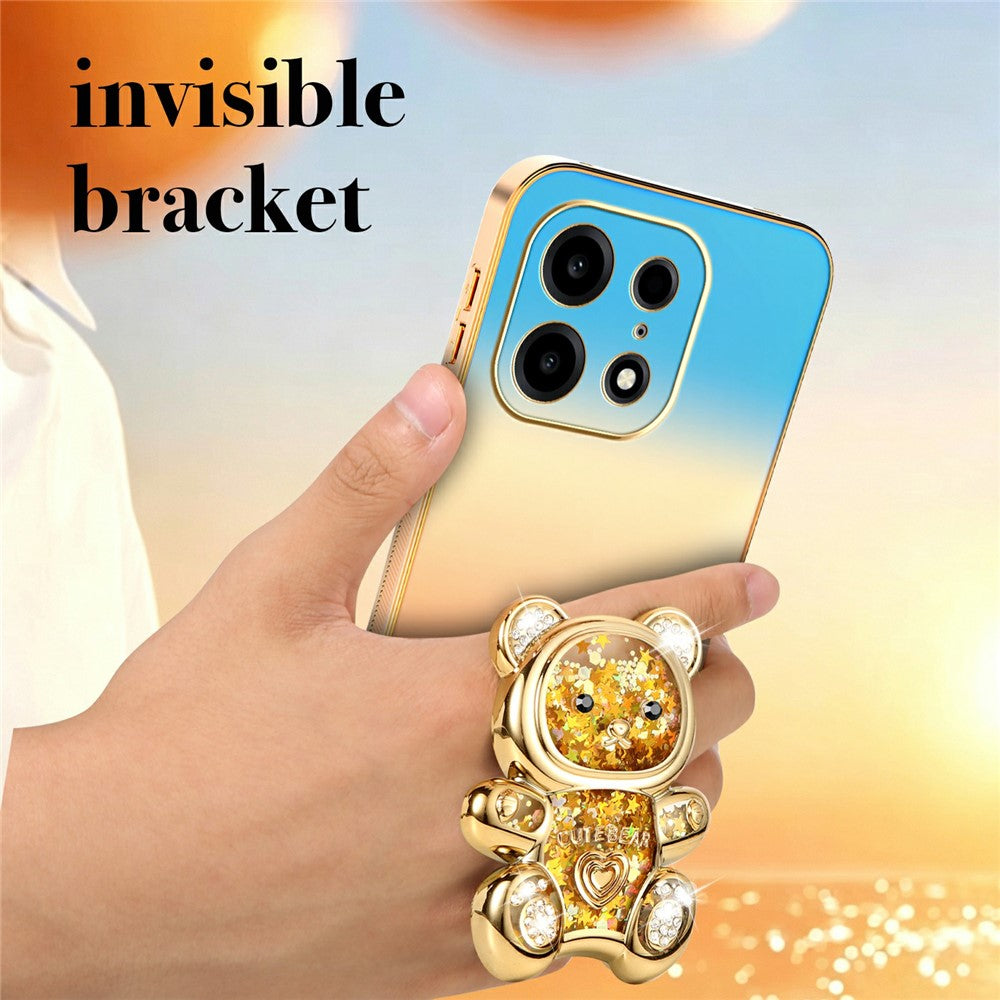 SINGIUZOO For OnePlus Turbo 6X Pro 5G Case Glitter Bear Kickstand Electroplated Gradient Color PC + TPU Phone Cover