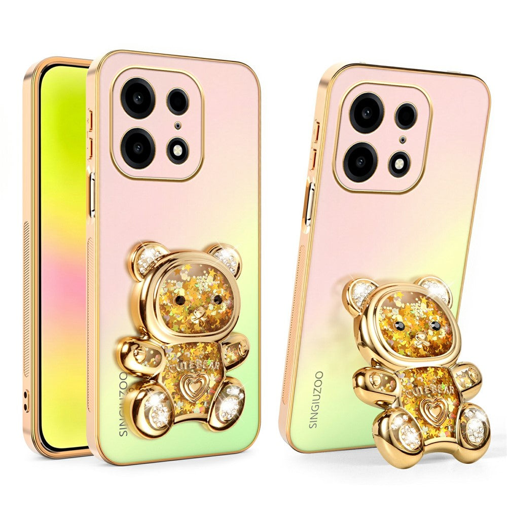 SINGIUZOO For OnePlus Turbo 6X Pro 5G Case Glitter Bear Kickstand Electroplated Gradient Color PC + TPU Phone Cover