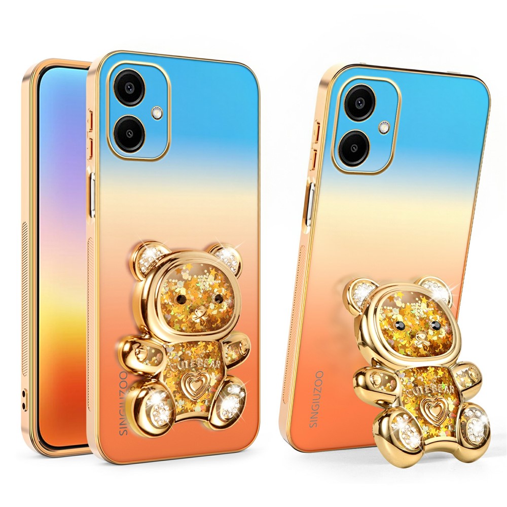SINGIUZOO Til Samsung Galaxy A06 4G Cover Glitter Bjørn Støtteben Galvaniseret Gradient Farve PC + TPU Telefoncover