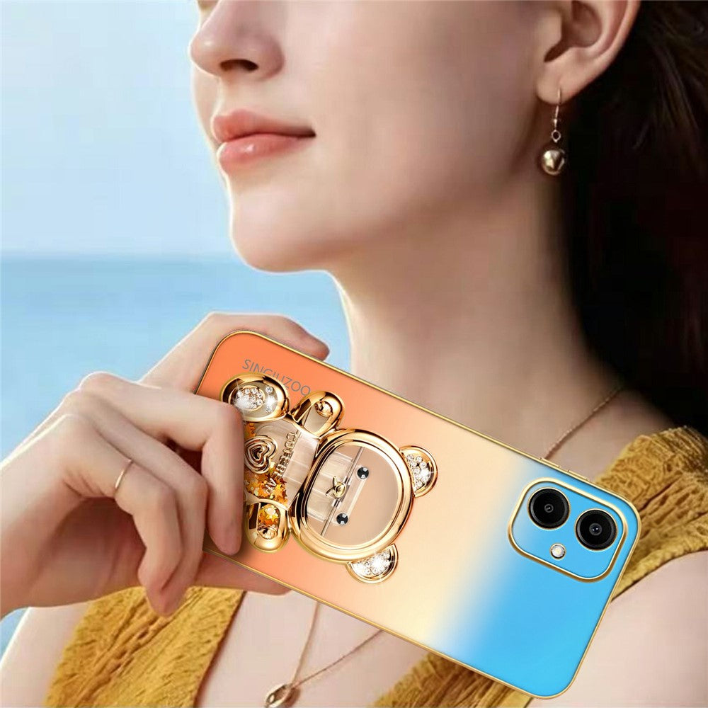 SINGIUZOO Til Samsung Galaxy A06 4G Cover Glitter Bjørn Støtteben Galvaniseret Gradient Farve PC + TPU Telefoncover