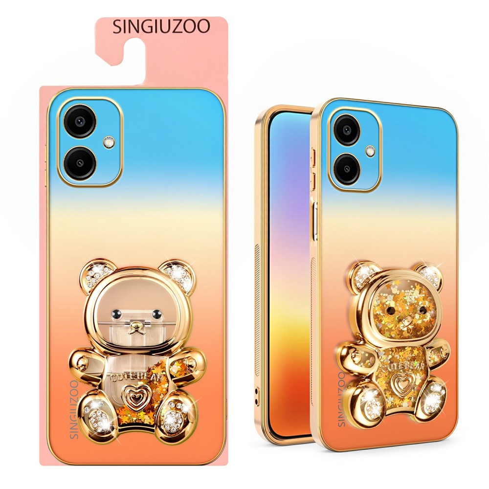 SINGIUZOO Til Samsung Galaxy A06 4G Cover Glitter Bjørn Støtteben Galvaniseret Gradient Farve PC + TPU Telefoncover
