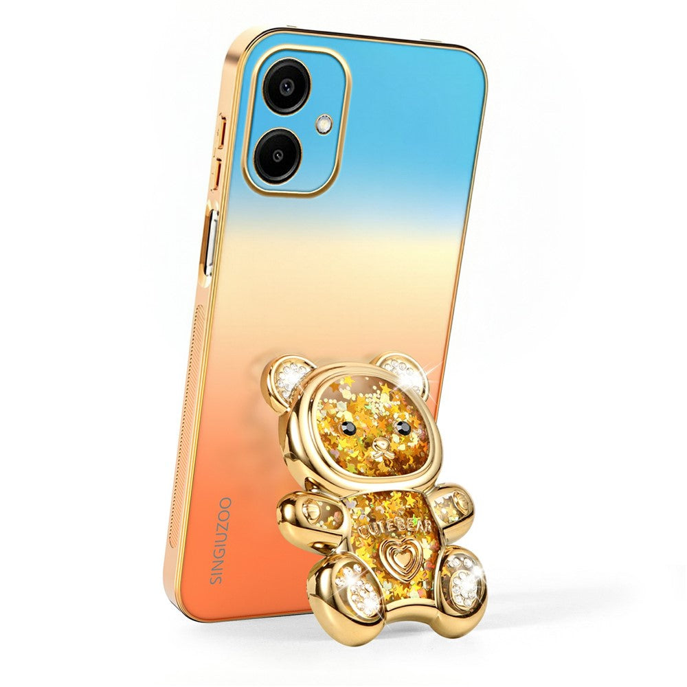 SINGIUZOO Til Samsung Galaxy A06 4G Cover Glitter Bjørn Støtteben Galvaniseret Gradient Farve PC + TPU Telefoncover