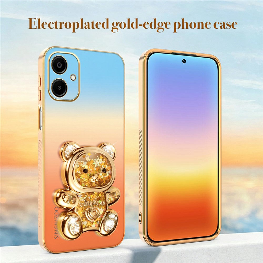 SINGIUZOO Til Samsung Galaxy A06 4G Cover Glitter Bjørn Støtteben Galvaniseret Gradient Farve PC + TPU Telefoncover