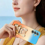 SINGIUZOO Electroplated Case for Samsung Galaxy A18 4G / A18 5G / A17 5G / A17 4G / F17 5G / M17 5G Glitter Bear Kickstand Gradient Color PC + TPU Phone Cover