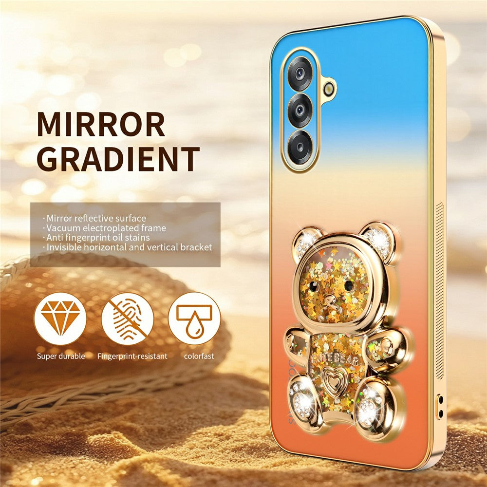 SINGIUZOO Electroplated Case for Samsung Galaxy A18 4G / A18 5G / A17 5G / A17 4G / F17 5G / M17 5G Glitter Bear Kickstand Gradient Color PC + TPU Phone Cover