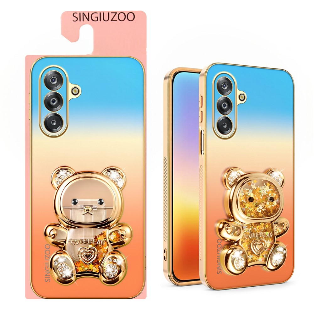 SINGIUZOO Electroplated Case for Samsung Galaxy A18 4G / A18 5G / A17 5G / A17 4G / F17 5G / M17 5G Glitter Bear Kickstand Gradient Color PC + TPU Phone Cover
