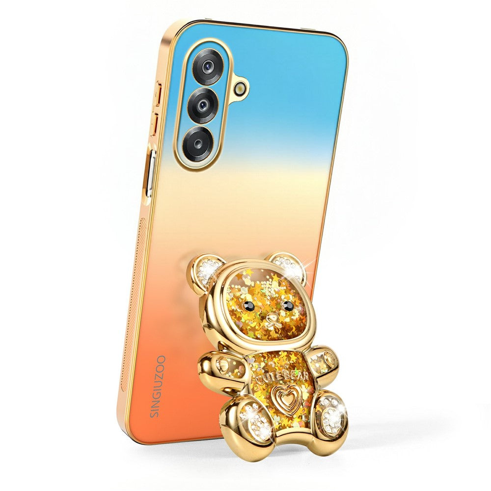 SINGIUZOO Electroplated Case for Samsung Galaxy A18 4G / A18 5G / A17 5G / A17 4G / F17 5G / M17 5G Glitter Bear Kickstand Gradient Color PC + TPU Phone Cover