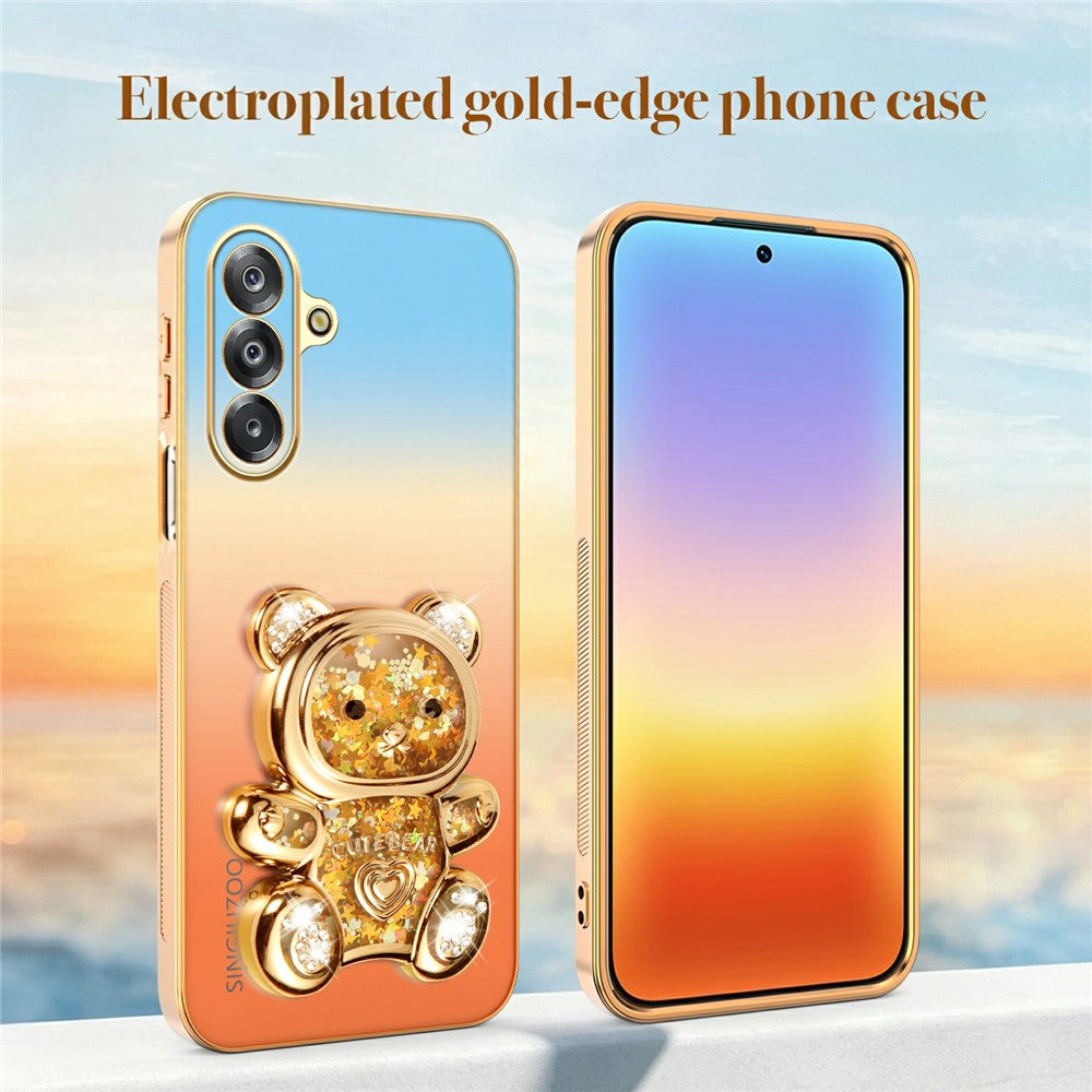 SINGIUZOO Electroplated Case for Samsung Galaxy A18 4G / A18 5G / A17 5G / A17 4G / F17 5G / M17 5G Glitter Bear Kickstand Gradient Color PC + TPU Phone Cover