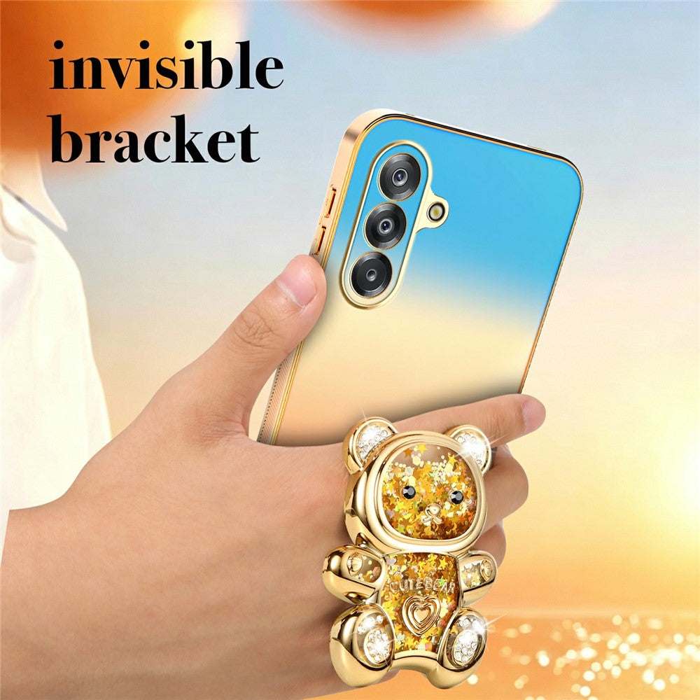 SINGIUZOO Electroplated Case for Samsung Galaxy A18 4G / A18 5G / A17 5G / A17 4G / F17 5G / M17 5G Glitter Bear Kickstand Gradient Color PC + TPU Phone Cover