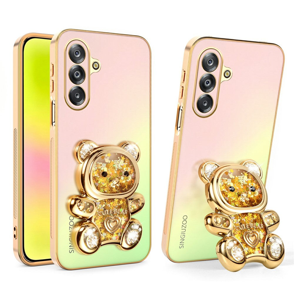 SINGIUZOO Electroplated Case for Samsung Galaxy A18 4G / A18 5G / A17 5G / A17 4G / F17 5G / M17 5G Glitter Bear Kickstand Gradient Color PC + TPU Phone Cover