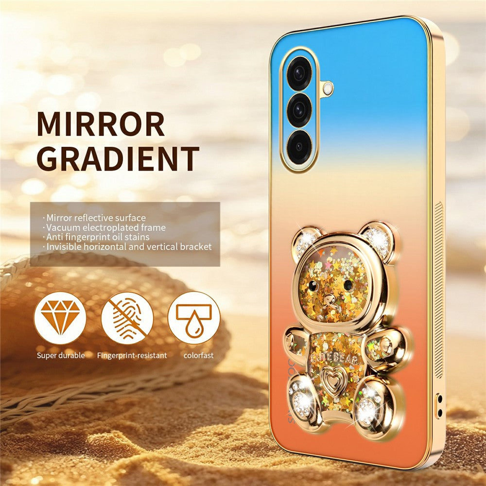 SINGIUZOO Til Samsung Galaxy A37 5G Cover Glitter Bjørn Støtteben Galvaniseret Gradientfarve PC + TPU Telefoncover