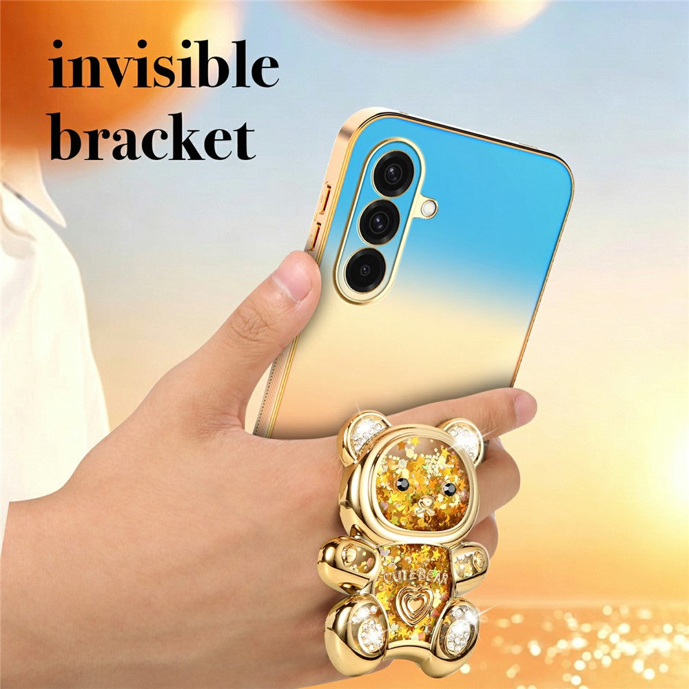 SINGIUZOO Til Samsung Galaxy A37 5G Cover Glitter Bjørn Støtteben Galvaniseret Gradientfarve PC + TPU Telefoncover