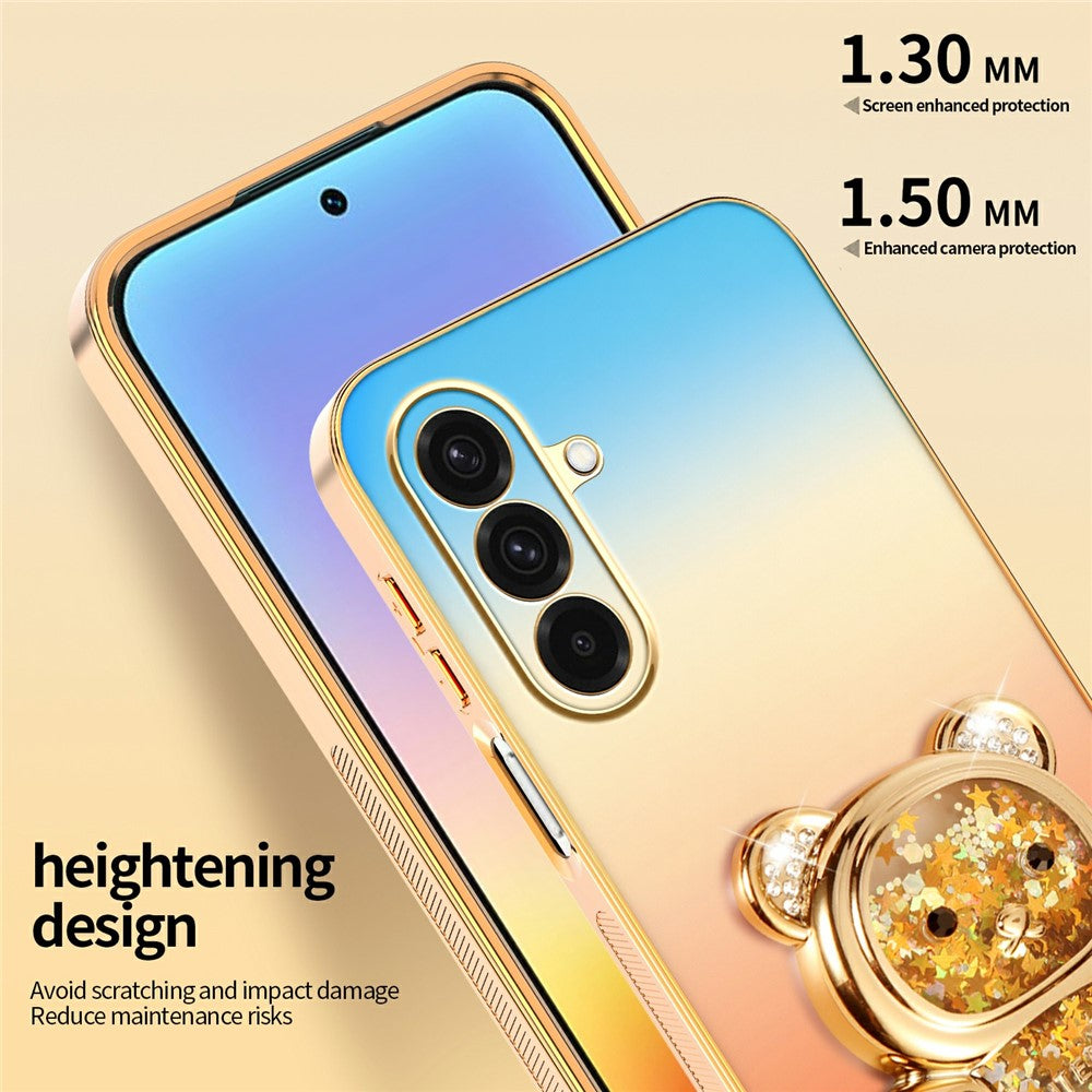 SINGIUZOO Til Samsung Galaxy A37 5G Cover Glitter Bjørn Støtteben Galvaniseret Gradientfarve PC + TPU Telefoncover
