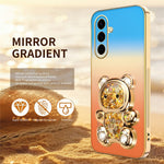 SINGIUZOO For Samsung Galaxy A56 5G Case Glitter Bear Kickstand Electroplated Gradient Color PC + TPU Phone Cover