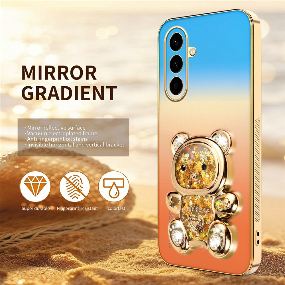SINGIUZOO For Samsung Galaxy A56 5G Case Glitter Bear Kickstand Electroplated Gradient Color PC + TPU Phone Cover