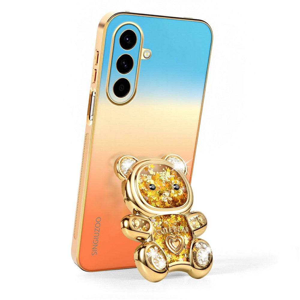 SINGIUZOO For Samsung Galaxy A56 5G Case Glitter Bear Kickstand Electroplated Gradient Color PC + TPU Phone Cover