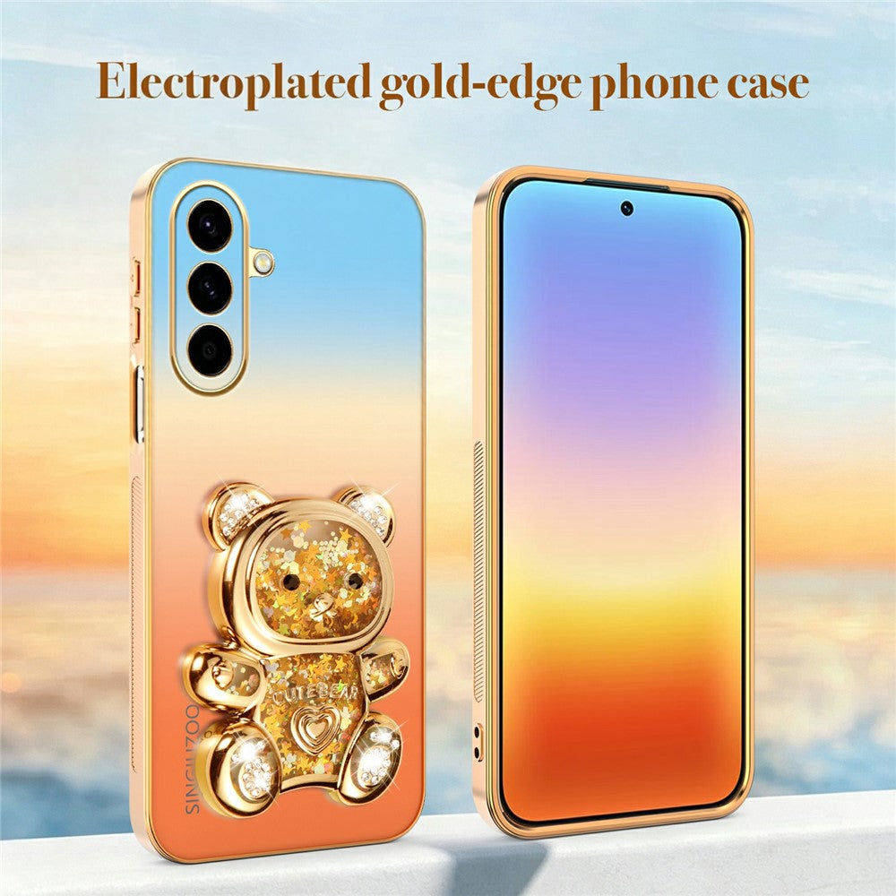 SINGIUZOO For Samsung Galaxy A56 5G Case Glitter Bear Kickstand Electroplated Gradient Color PC + TPU Phone Cover