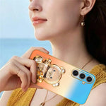 SINGIUZOO For Samsung Galaxy S25+ Case Glitter Bear Kickstand Electroplated Gradient Color PC + TPU Phone Cover