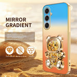 SINGIUZOO For Samsung Galaxy S25+ Case Glitter Bear Kickstand Electroplated Gradient Color PC + TPU Phone Cover