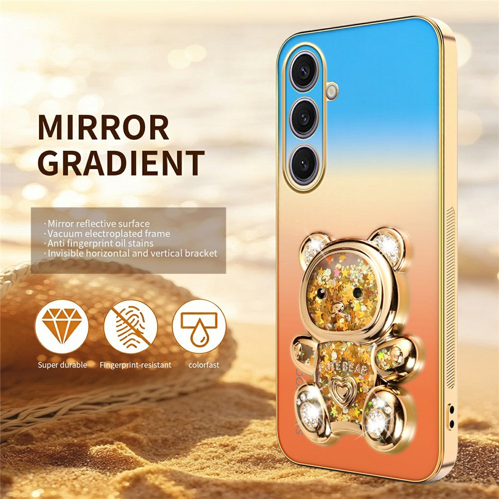 SINGIUZOO For Samsung Galaxy S25+ Case Glitter Bear Kickstand Electroplated Gradient Color PC + TPU Phone Cover