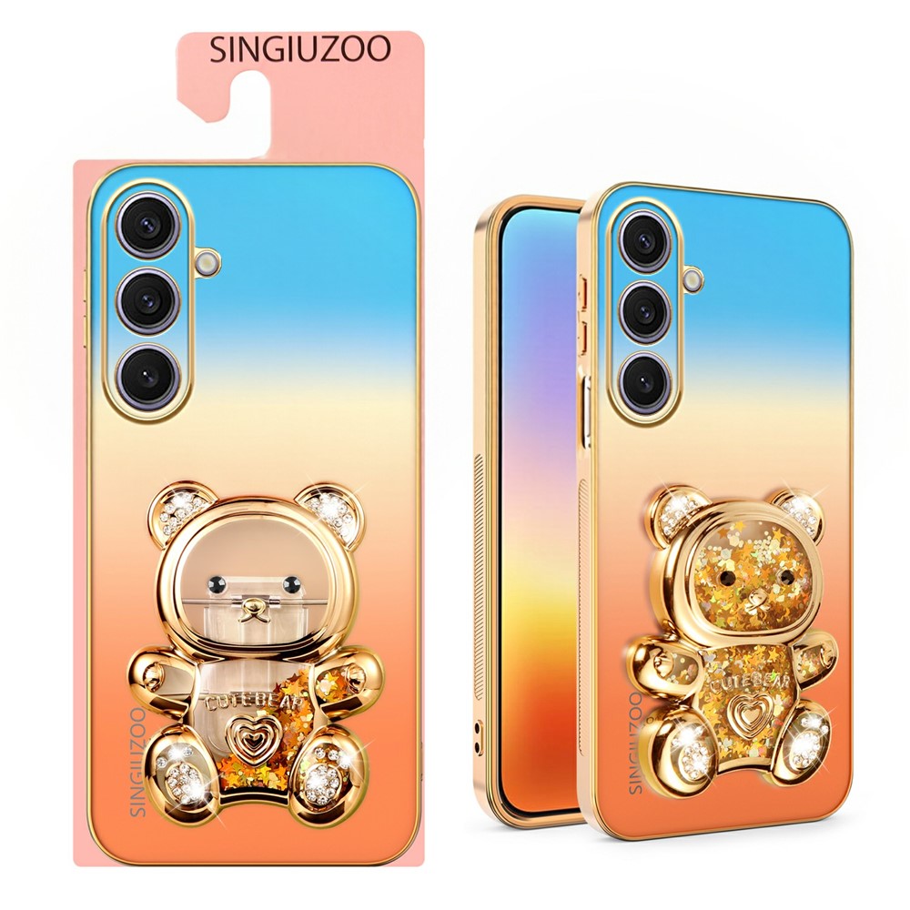 SINGIUZOO For Samsung Galaxy S25+ Case Glitter Bear Kickstand Electroplated Gradient Color PC + TPU Phone Cover